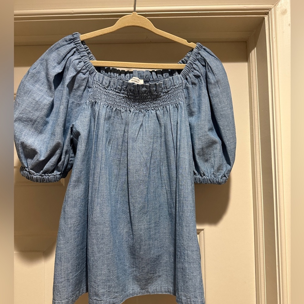 NWT Crewcuts Girls Chambray Puff Sleeve Blouse- size small